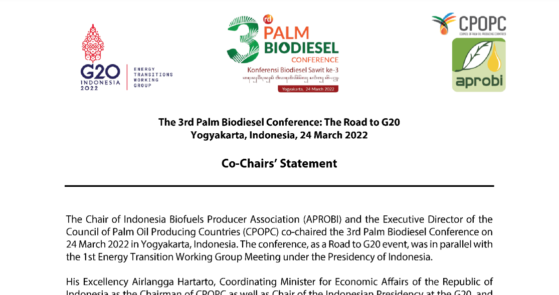 PRESS RELEASE: 3rd PALM BIODIESEL CONFERENCE